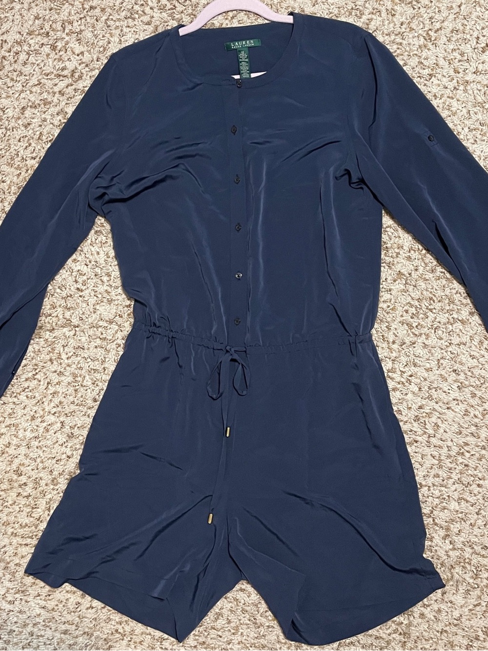 Lauren Ralph Lauren Romper Women's Size 12 Blue Cinch Waist Classic Preppy - Picture 4 of 7